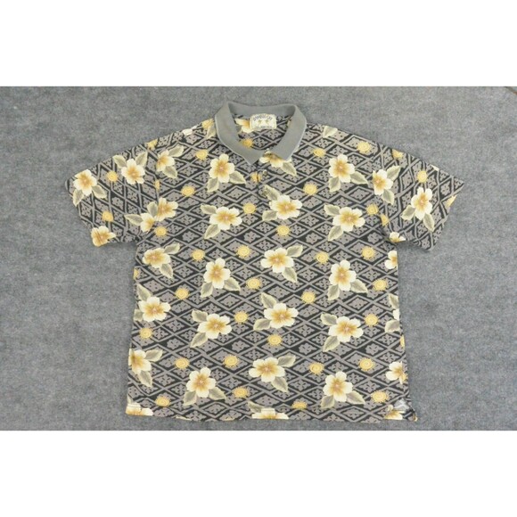 Vintage Bamboo Kay Shirt Mens Large Brown Floral‎ Polo - Picture 2 of 9